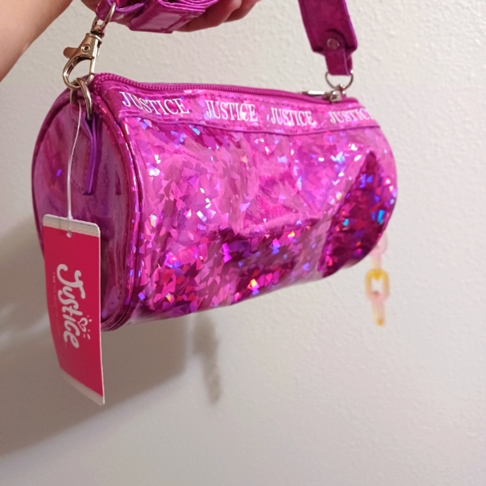 Justice girls crossbody barrel bag with adjustable strap and charms new.